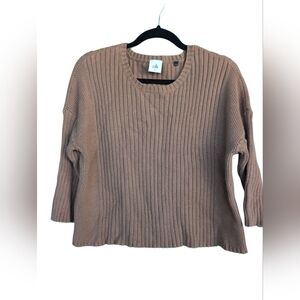 CAbi Women's Tan Ribbed Crew Neck Sweater